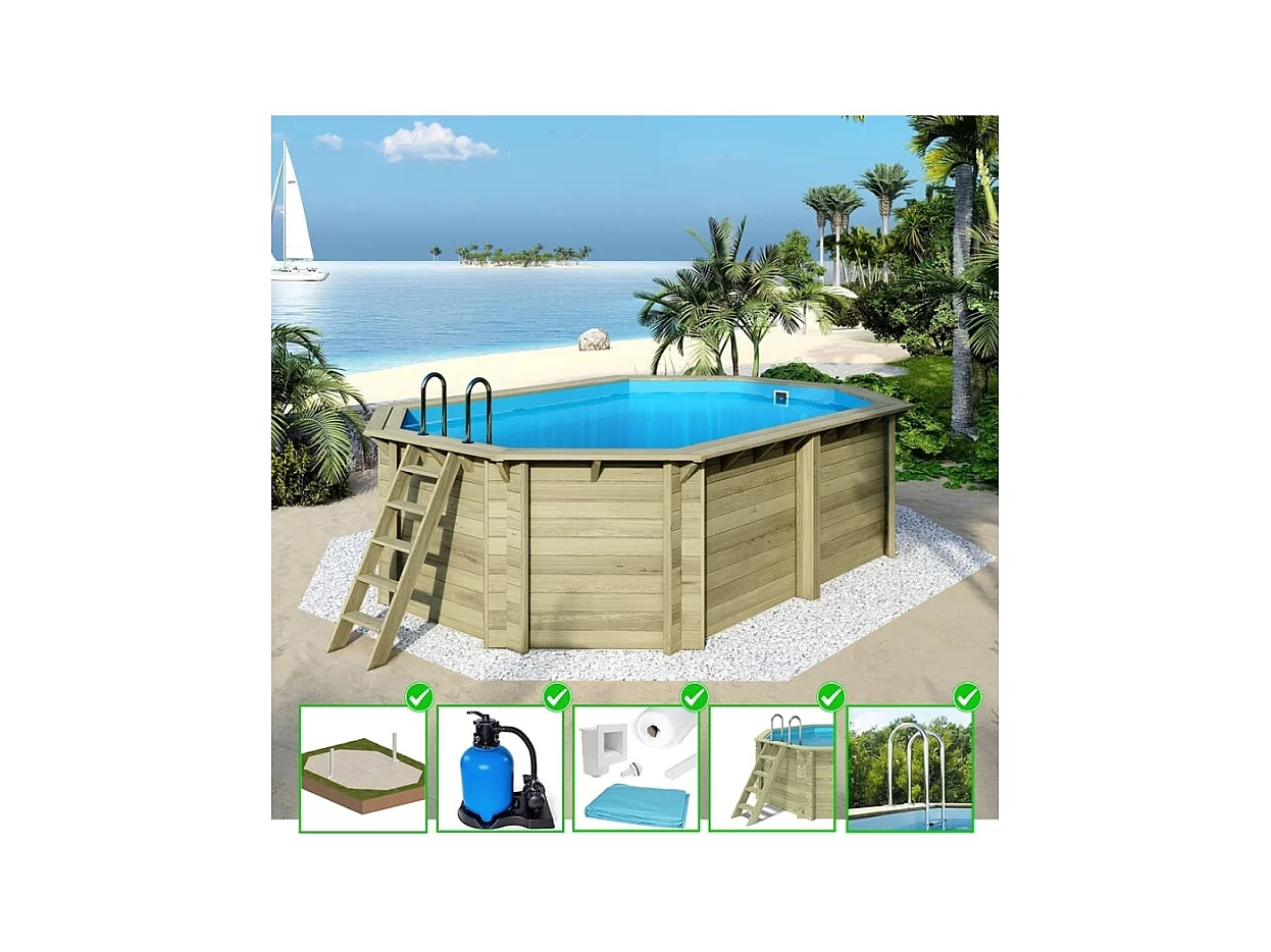 Piscina in legno Nemo 5.79x3.49 - H.1.45 m su telaio senza cementazione - BAS7304OSPU - ALTANKA