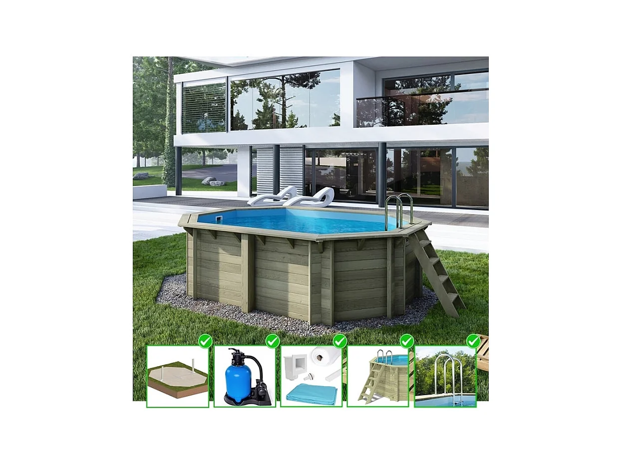 Piscina in legno Nemo 4.3x3.00 - H.1.18 m su telaio senza cementazione - BAS7302OSPU - ALTANKA