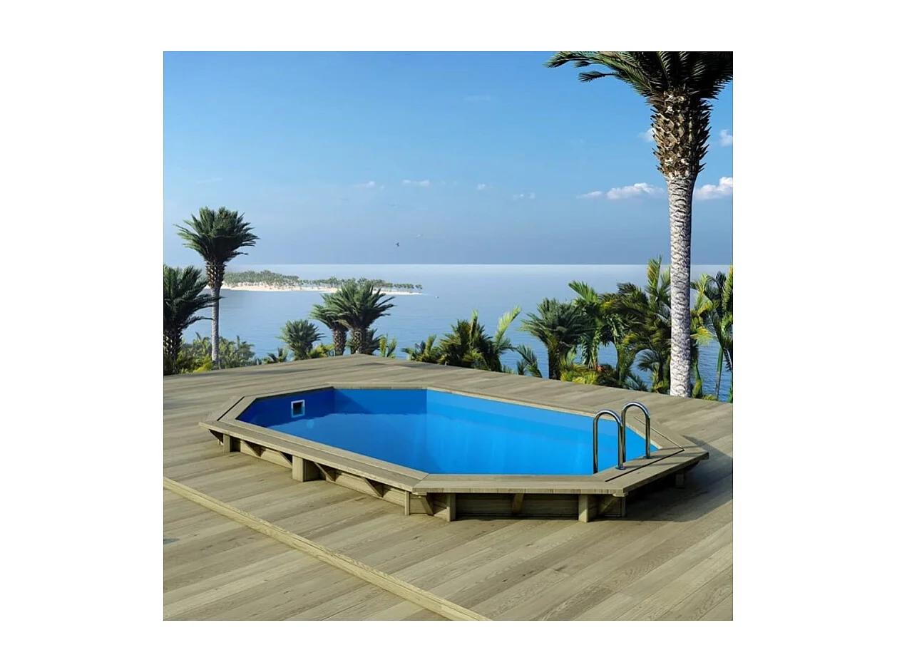 Piscina in legno NEMO 4.3 x 3 - H.1.18 m, azzurro chiaro, Su telaio - senza cementazione - BAS7302OSPU - ALTANKA