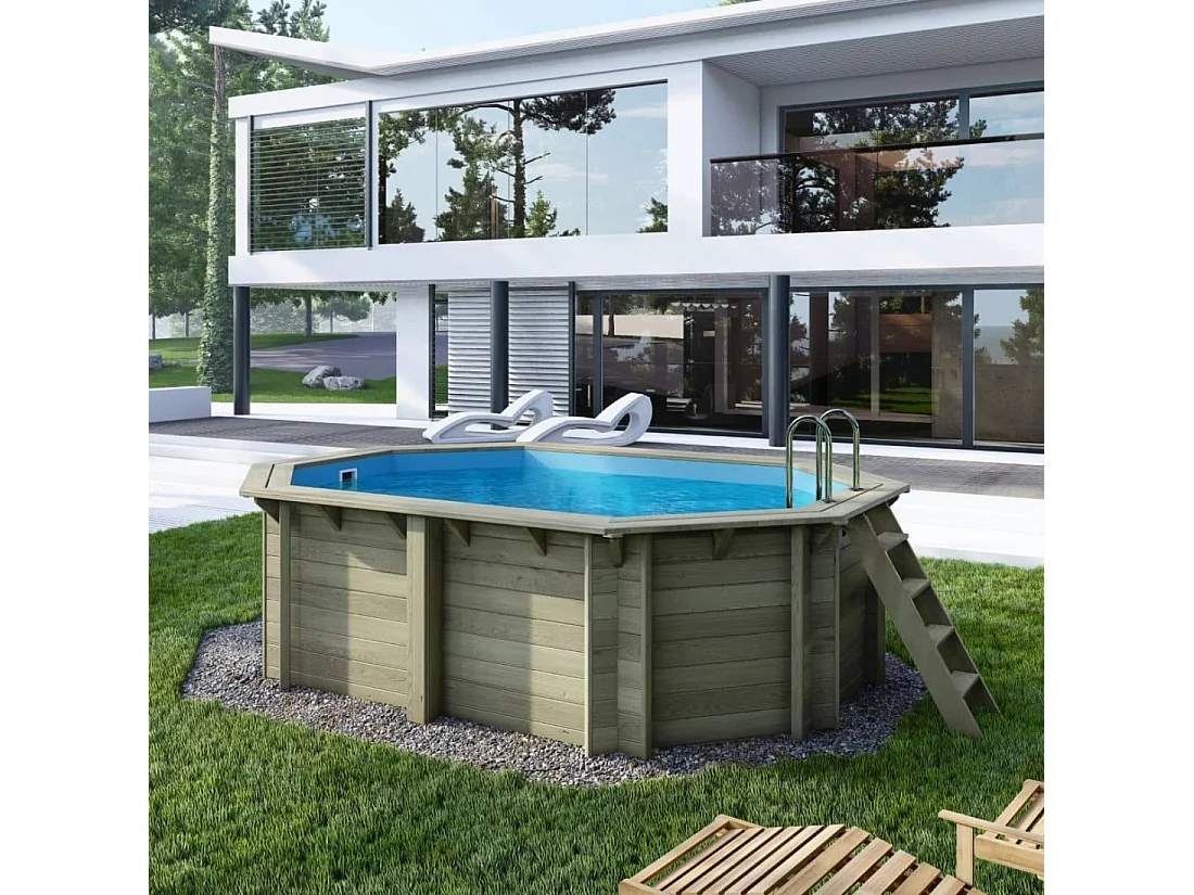 Piscina in legno NEMO 4.3 x 3 - H.1.18 m, azzurro chiaro, Su telaio - senza cementazione - BAS7302OSPU - ALTANKA