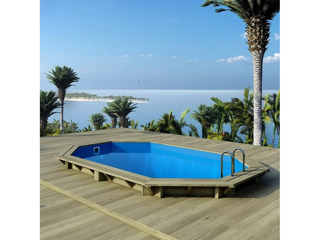 Piscina in legno NEMO 4.3 x 3 - H.1.18 m, azzurro chiaro, Su telaio - senza cementazione - BAS7302OSPU - ALTANKA