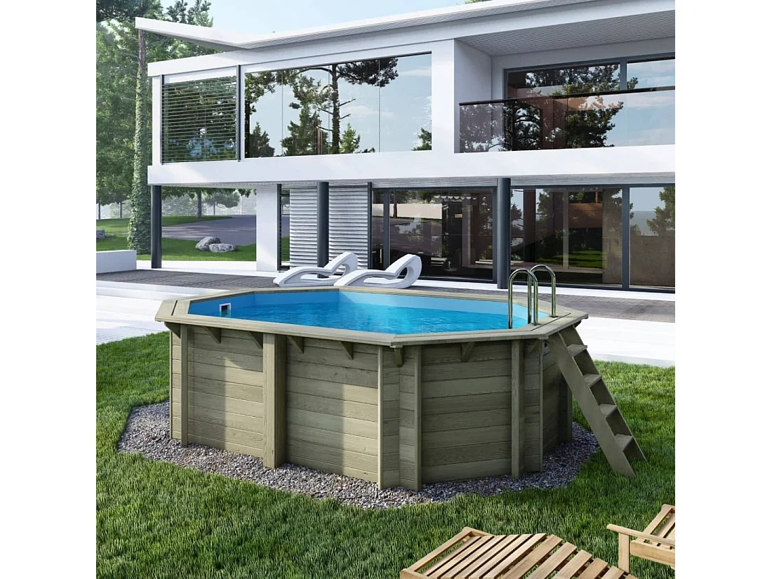 Piscine en bois NEMO 4.3 x 3 - H.1.18 m, bleu pâle, cadre en métal - sans dalle - BAS7302OSPU - ALTANKA