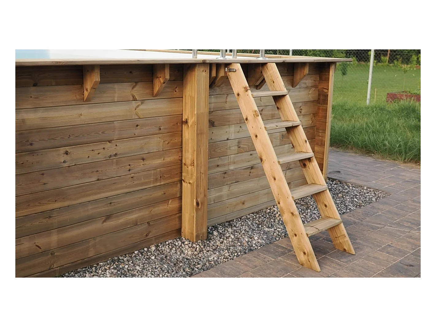 Piscina in legno  6.57x4.07 - H.1.20 m su telaio senza cementazione - BAS748OSPU+SZA - ALTANKA