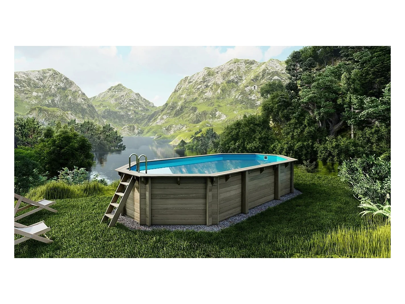 Piscina in legno 7,57x4,07 - H.1,31 m fissate su calcestruzzo esistente - BAS745OSPL - ALTANKA