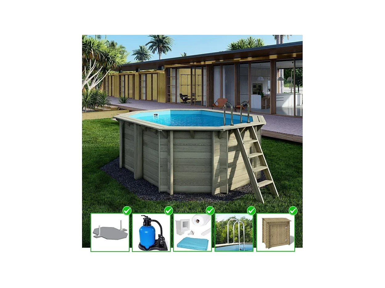 Piscina in legno Nemo 4.3x3.00 - H.1.31 m fissate su calcestruzzo esistente - BAS7303OSPL+SZA - ALTANKA