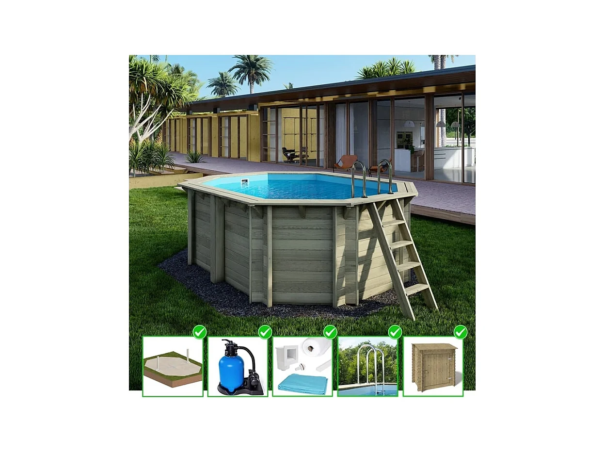 Piscina in legno Nemo 4.3x3.00 - H.1.31 m su telaio senza cementazione - BAS7303OSPU+SZA - ALTANKA