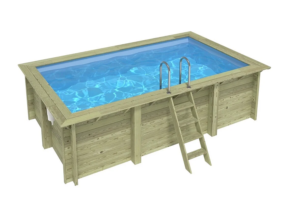 Piscina in legno AQUA 4.65 x 2.85 - H.1.24 m, azzurro chiaro, con supporti fissati al calcestruzzo - BAS7306OSPL - ALTANKA