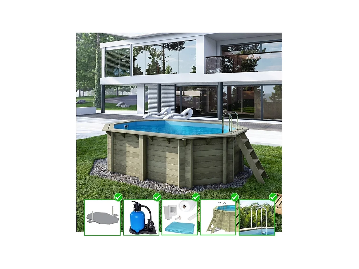 Piscina in legno Nemo 4.3x3.00 - H.1.18 m fissate su calcestruzzo esistente - BAS7302OSPL - ALTANKA