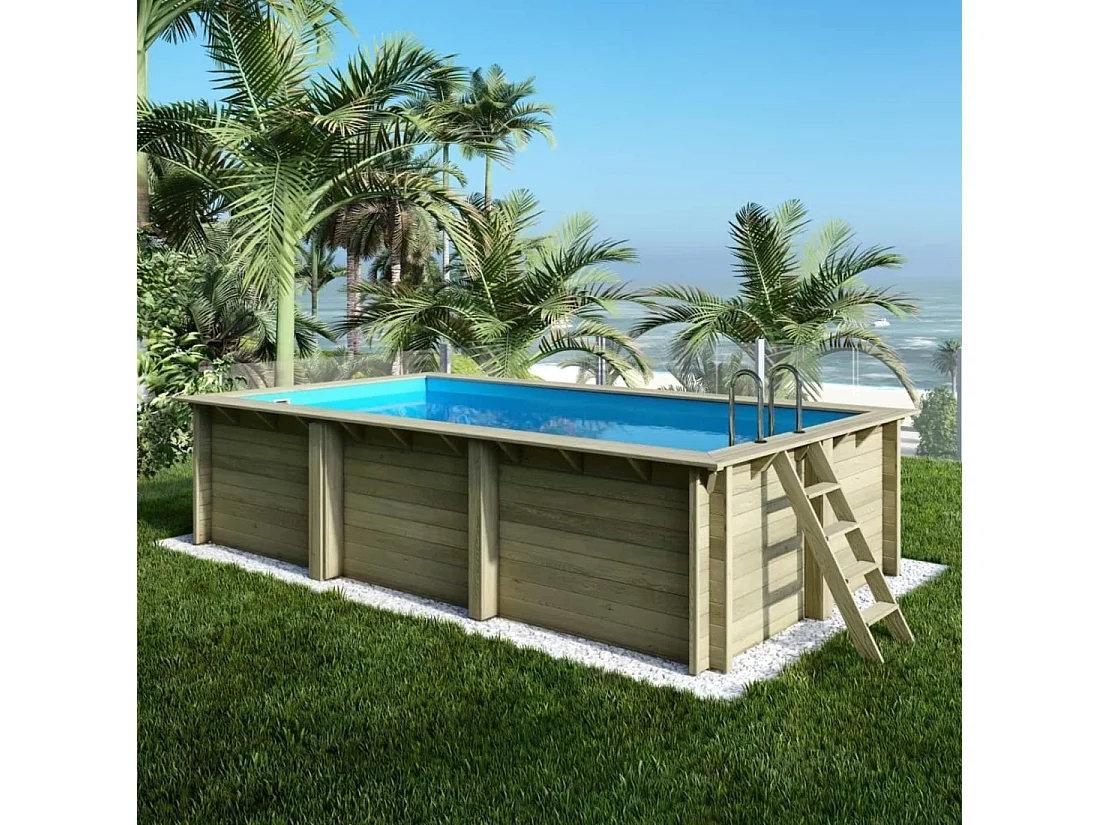 Piscina in legno AQUA 6.1 x 2.85 - H.1.31 m, azzurro chiaro, con supporti fissati al calcestruzzo - BAS7307OSPL - ALTANKA