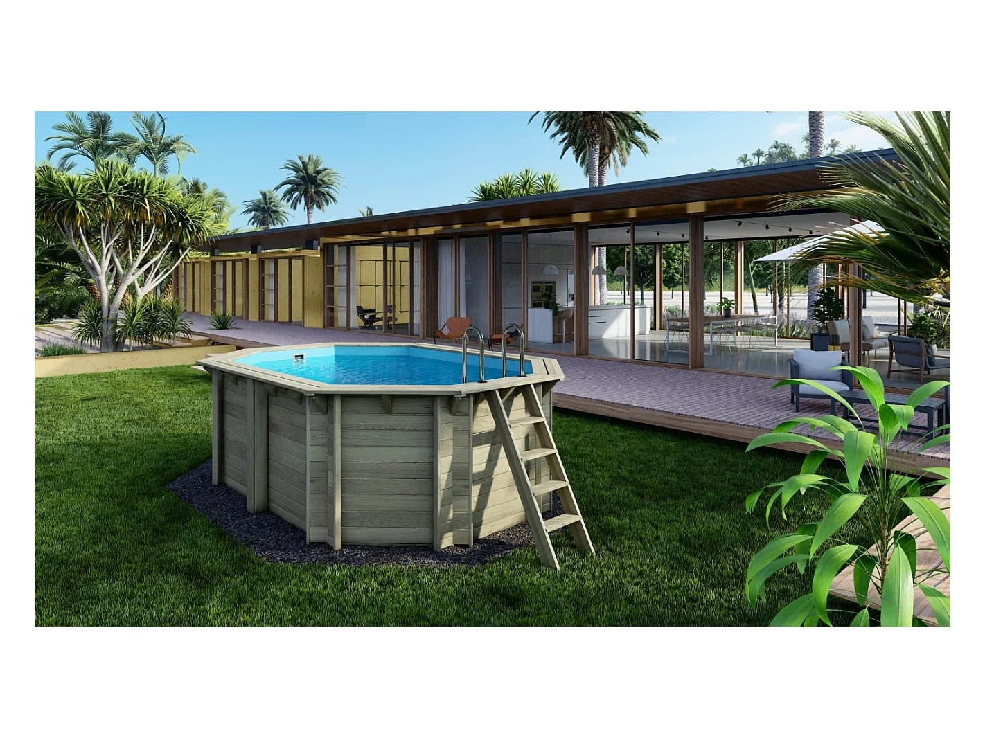 Piscine en bois Nemo 4.3x3 - H.1.31 m cadre en métal, sans dalle béton - BAS7303OSPU - ALTANKA