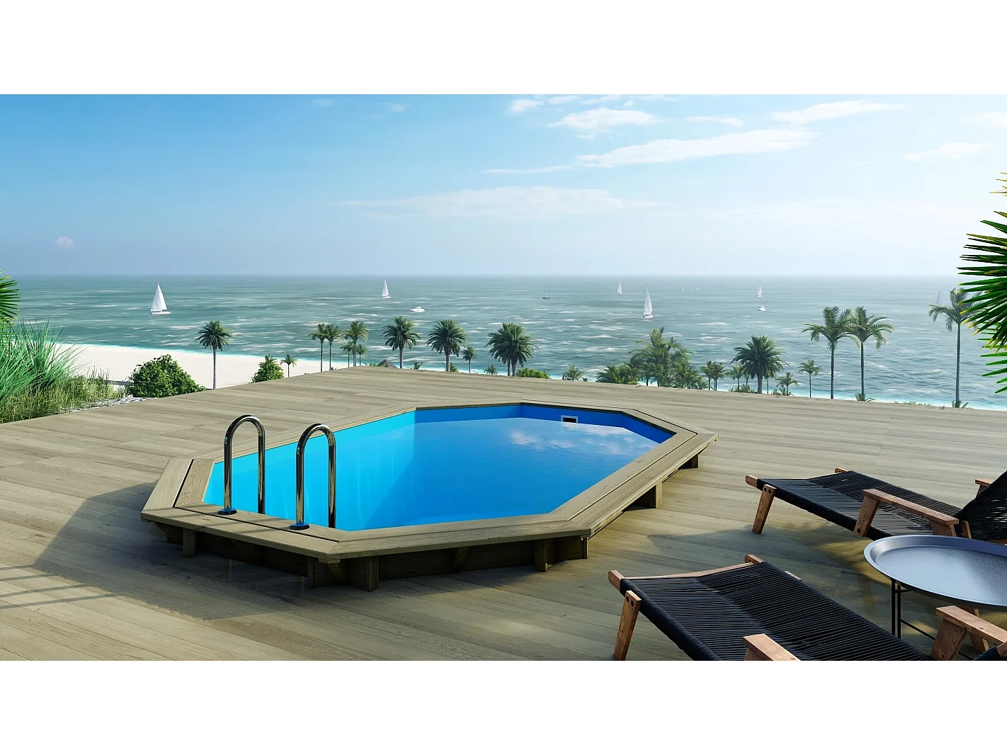 Piscina in legno Nemo 4.3x3 - H.1.31 m su telaio senza cementazione - BAS7303OSPU - ALTANKA