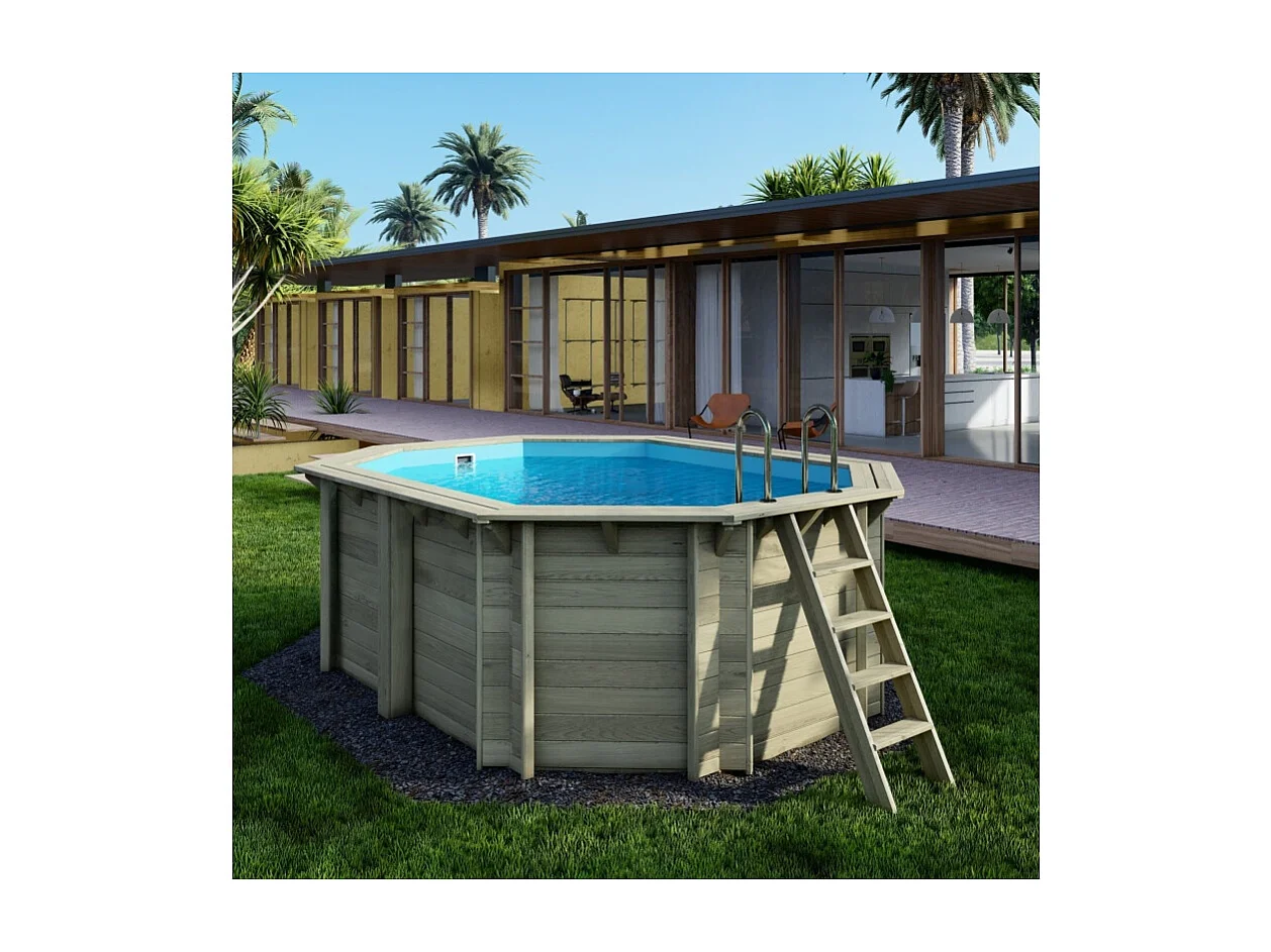 Piscina in legno NEMO 4.3 x 3 - H.1.31 m, azzurro chiaro, Su telaio - senza cementazione - BAS7303OSPU - ALTANKA