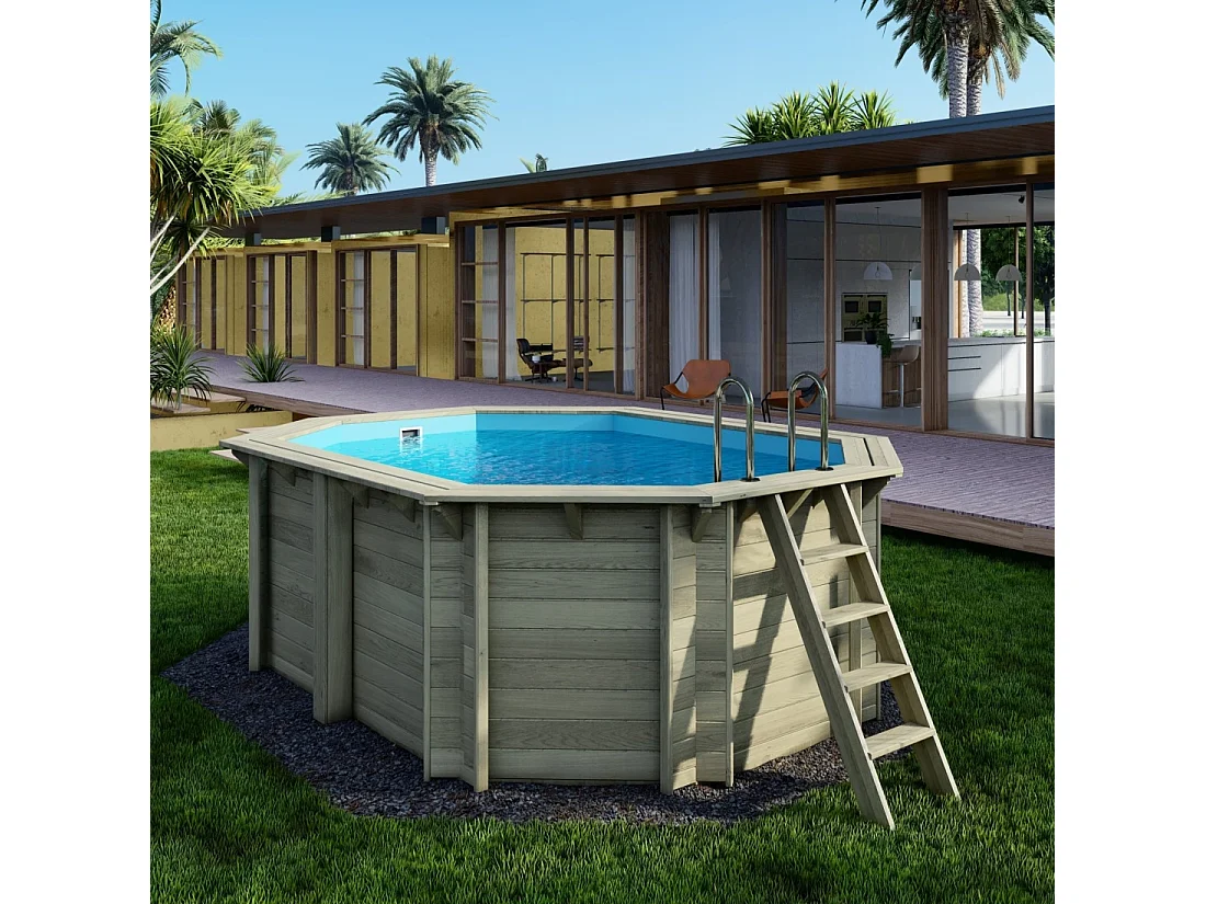 Piscine en bois NEMO 4.3 x 3 - H.1.31 m, bleu pâle, cadre en métal - sans dalle - BAS7303OSPU - ALTANKA