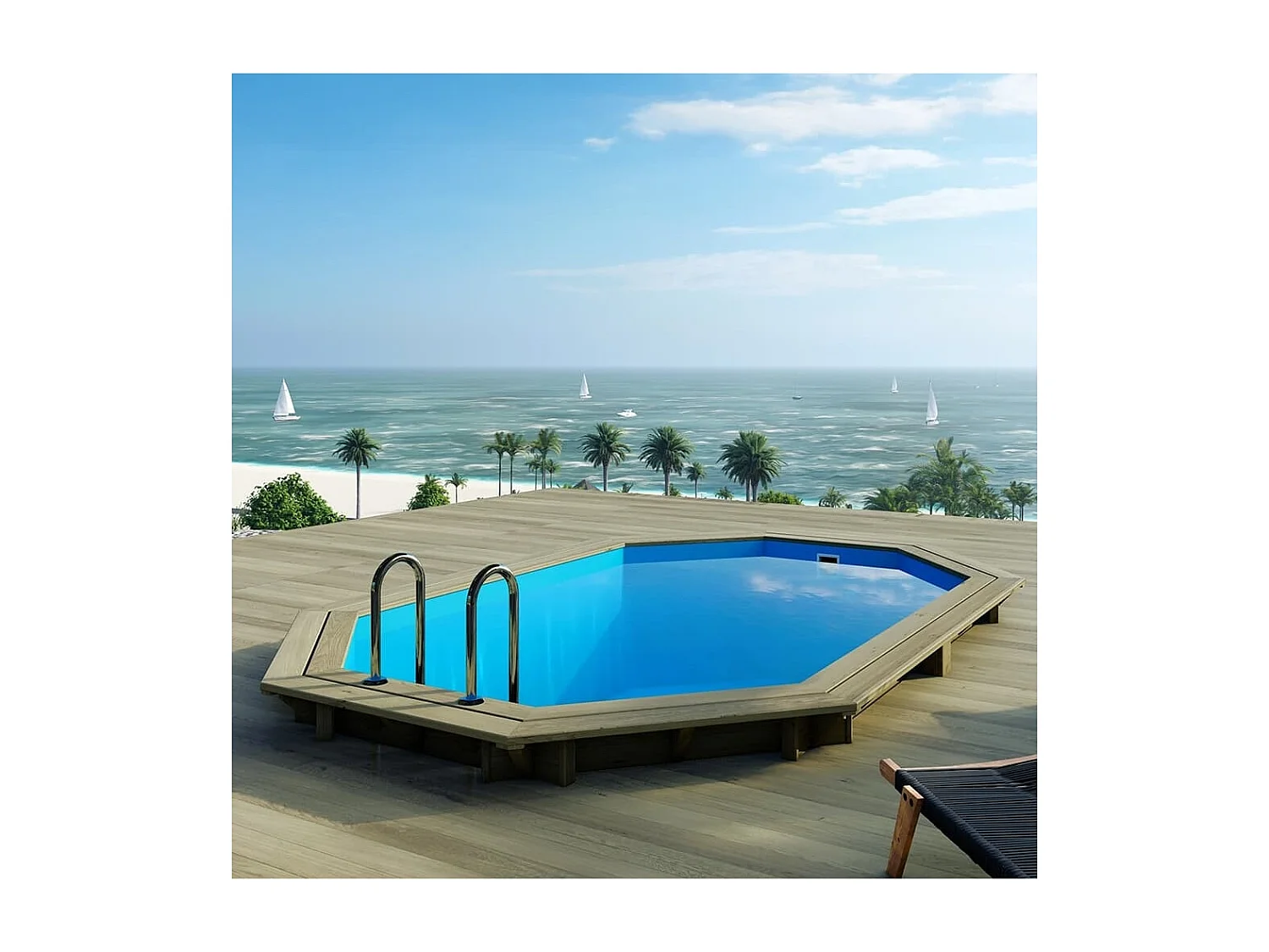 Piscine en bois NEMO 4.3 x 3 - H.1.31 m, bleu pâle, cadre en métal - sans dalle - BAS7303OSPU - ALTANKA