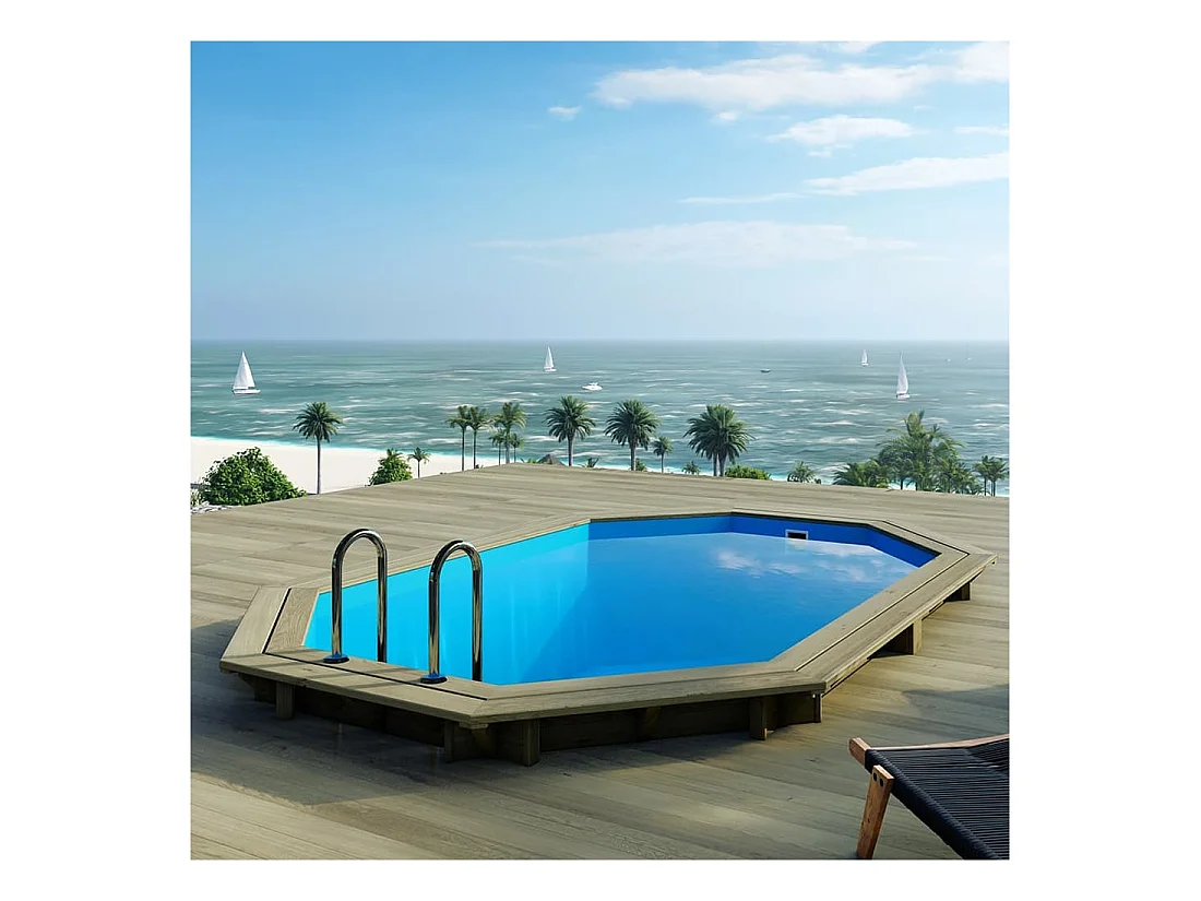 Piscina in legno NEMO 4.3 x 3 - H.1.31 m, azzurro chiaro, Su telaio - senza cementazione - BAS7303OSPU - ALTANKA