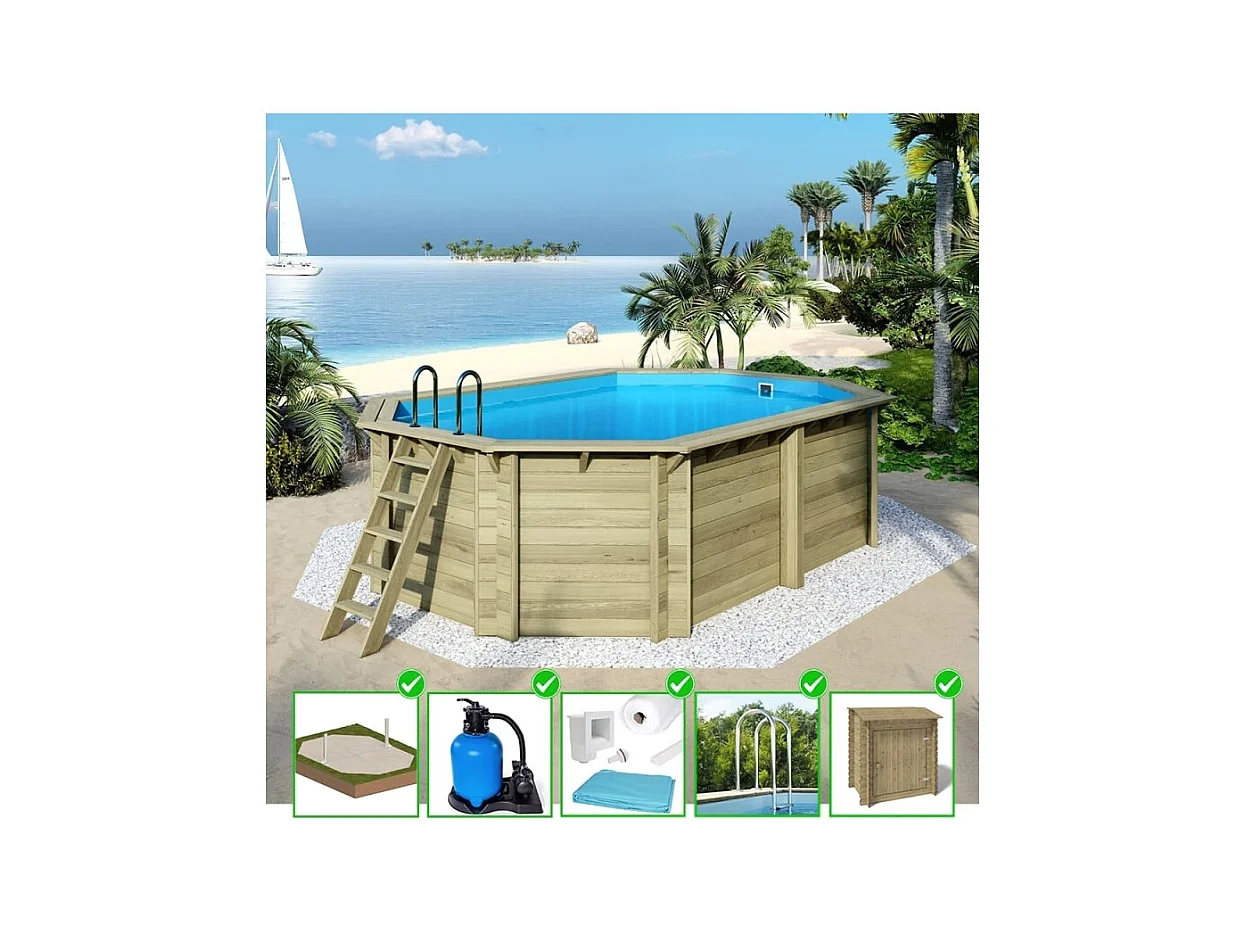 Piscina in legno Nemo 5.79x3.49 - H.1.45 m su telaio senza cementazione - BAS7304OSPU+SZA - ALTANKA