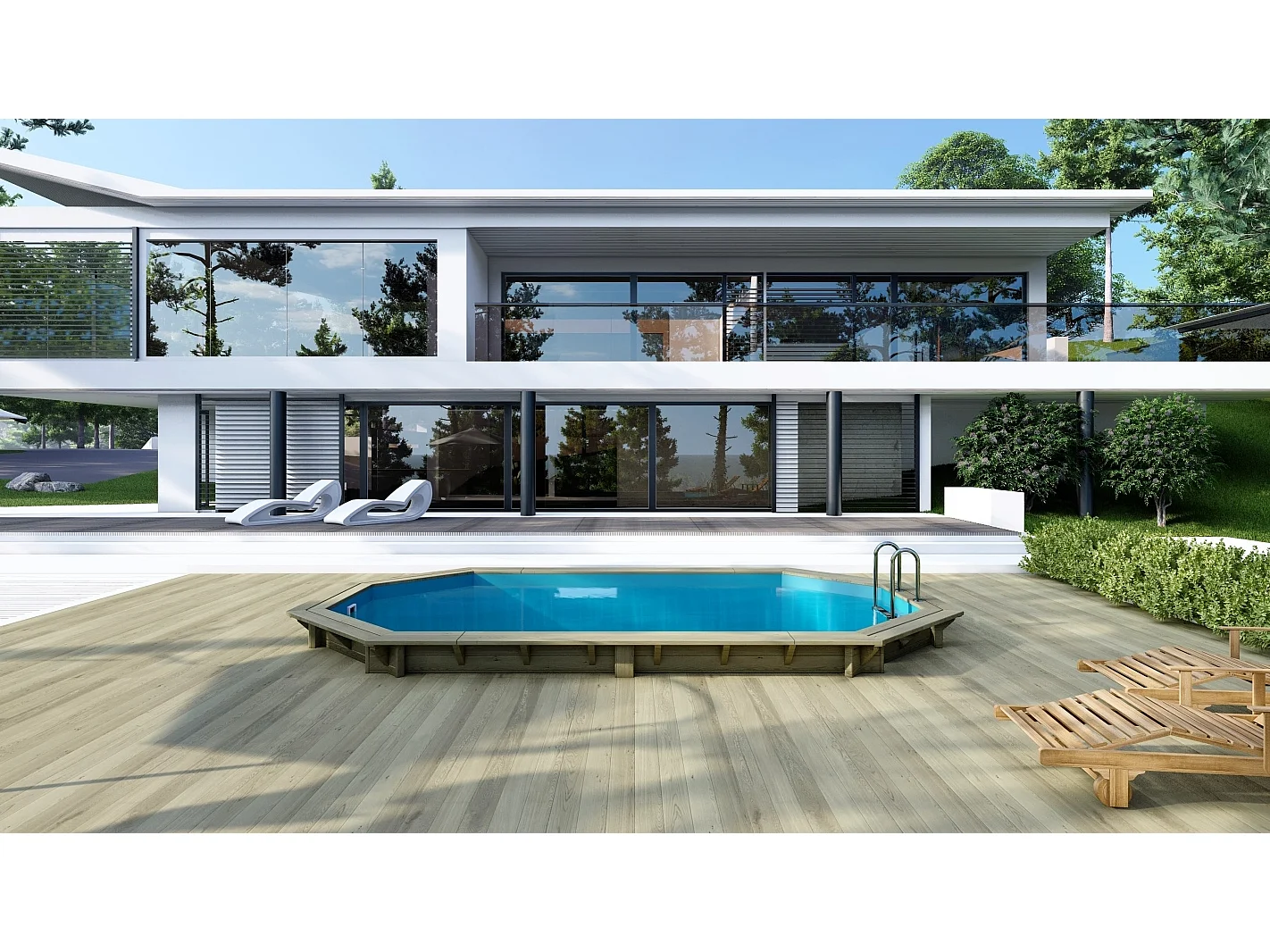 Piscina in legno Nemo 5.79x3.49 - H.1.45 m su telaio senza cementazione - BAS7304OSPU+SZA - ALTANKA