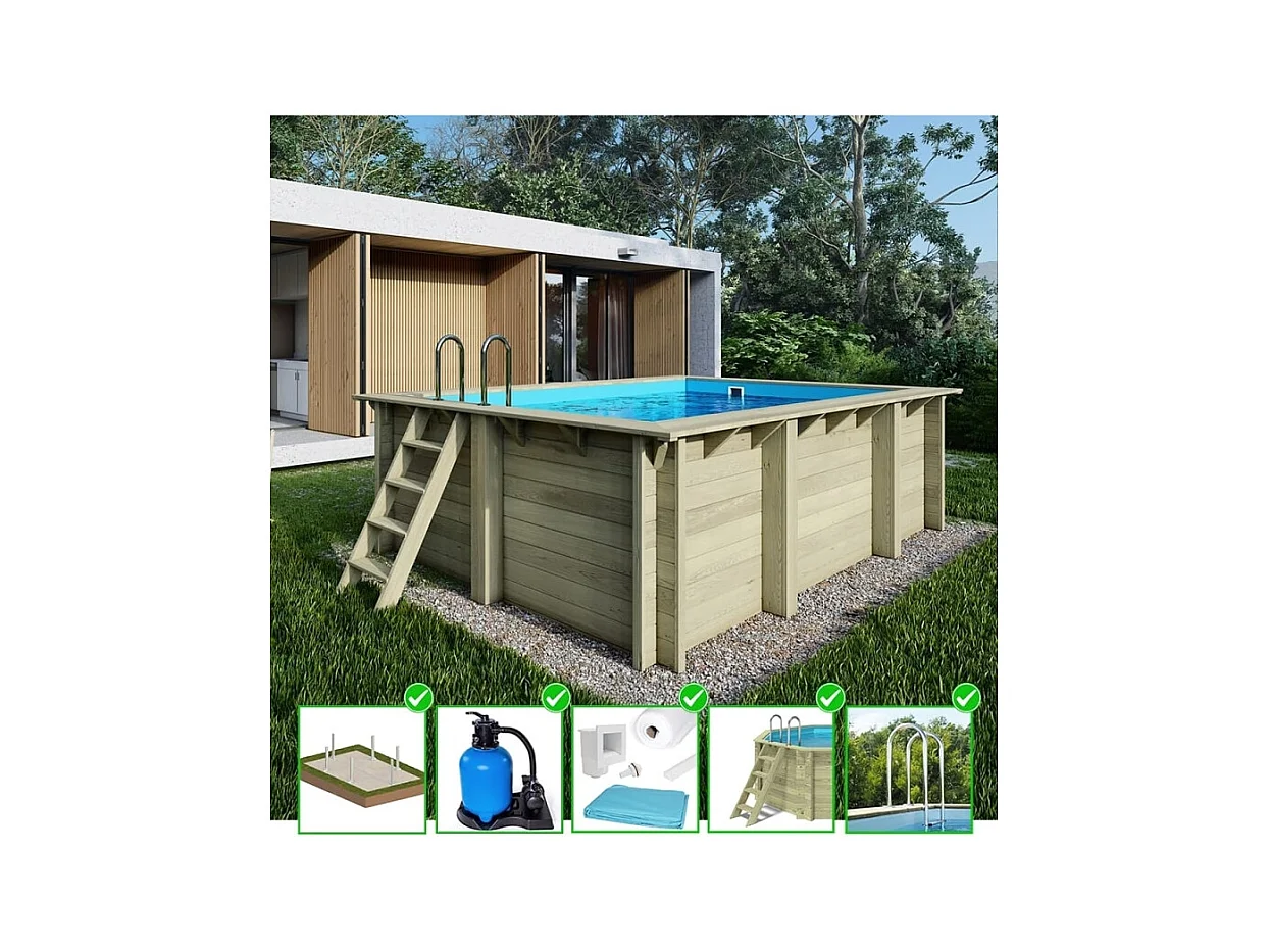 Piscina in legno Aqua 4.65x2.85 - H.1.24 m su telaio senza cementazione - BAS7306OSPU - ALTANKA