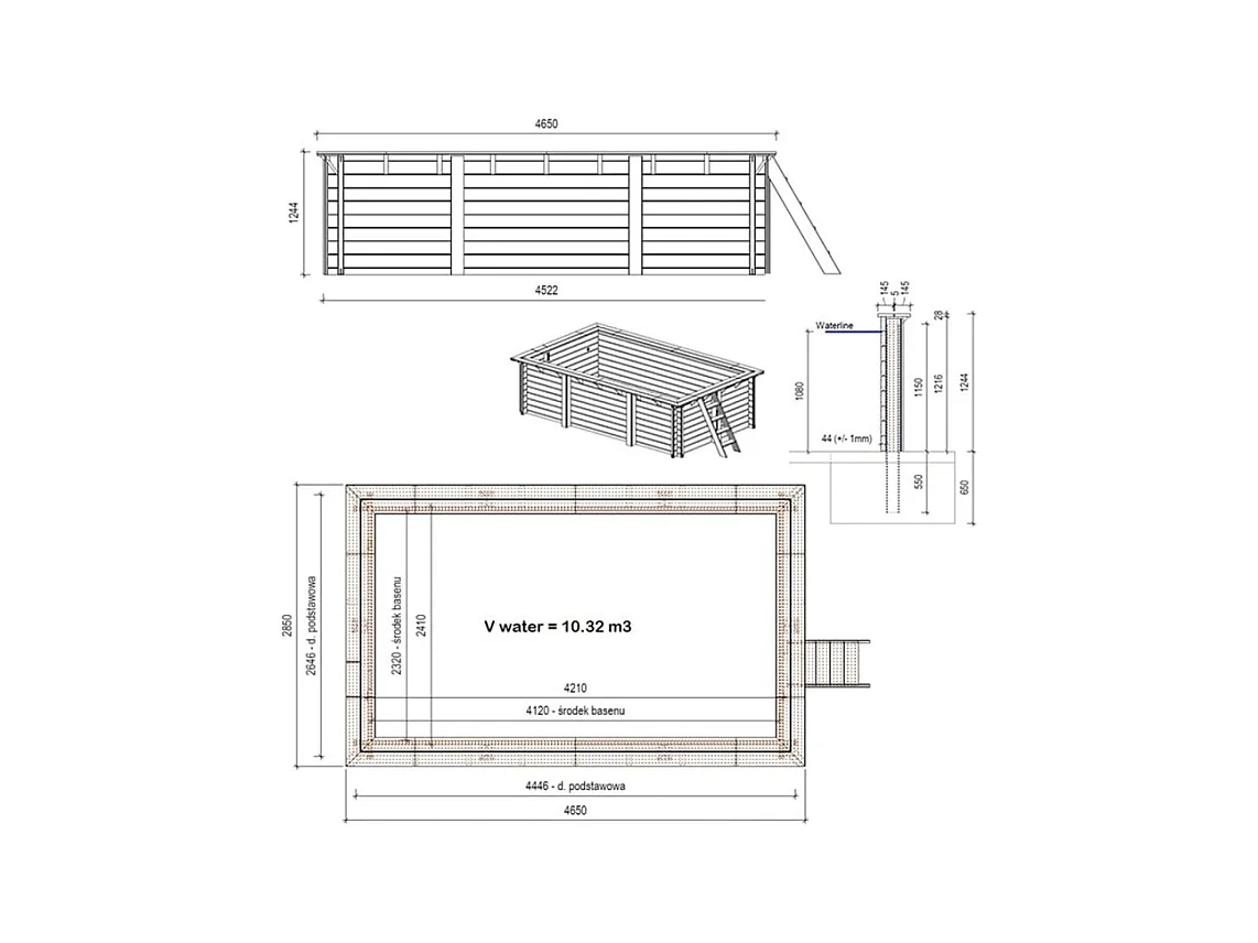 Piscina in legno Aqua 4.65x2.85 - H.1.24 m su telaio senza cementazione - BAS7306OSPU - ALTANKA