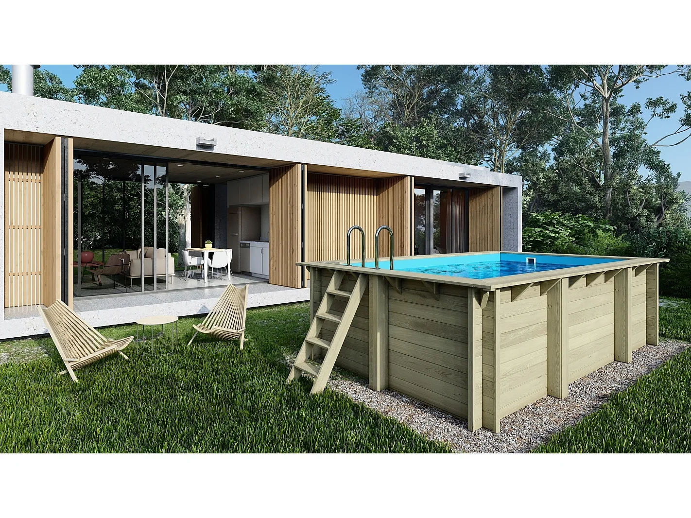 Piscina in legno Aqua 4.65x2.85 - H.1.24 m fissate su calcestruzzo esistente - BAS7306OSPL+SZA - ALTANKA