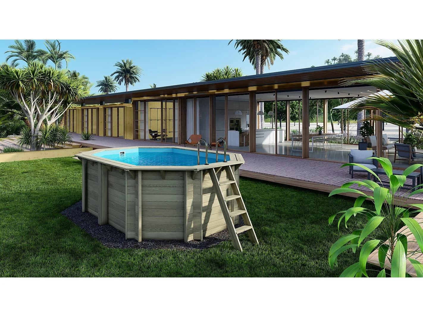 Piscine en bois Nemo 4.3x3 - H.1.31 m fixations à visser - BAS7303OSPL - ALTANKA