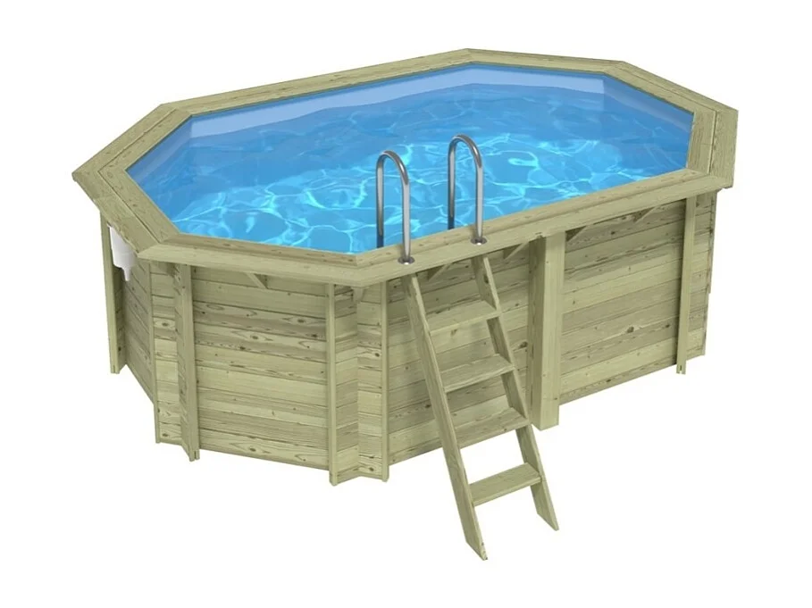 Piscina in legno NEMO 4.3 x 3 - H.1.31 m, azzurro chiaro, con supporti fissati al calcestruzzo - BAS7303OSPL - ALTANKA