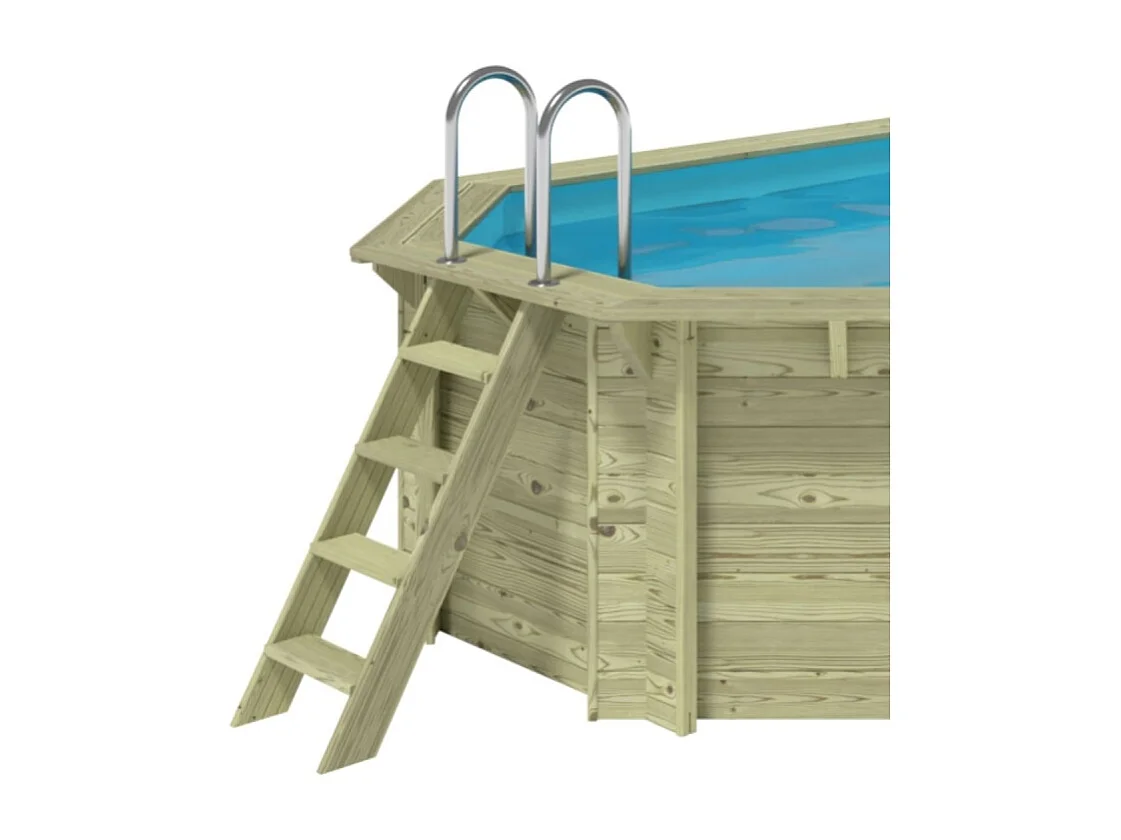 Piscina in legno NEMO 4.3 x 3 - H.1.31 m, azzurro chiaro, con supporti fissati al calcestruzzo - BAS7303OSPL - ALTANKA