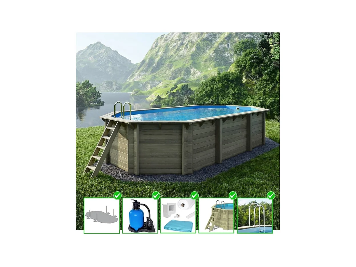 Piscina in legno Nemo 7.3x3.97 - H.1.45 m fissate su calcestruzzo esistente - BAS7305OSPL - ALTANKA