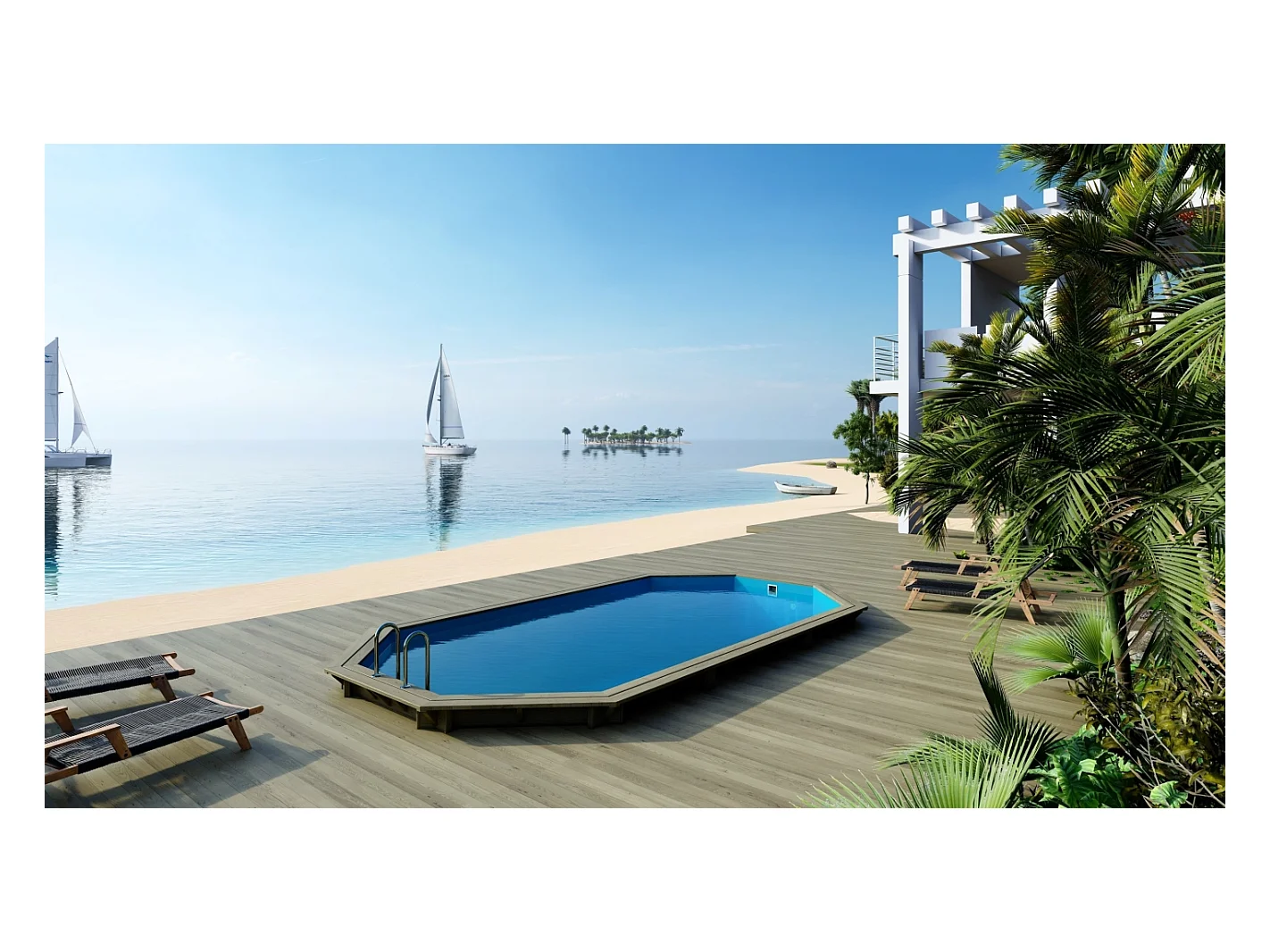 Piscine en bois Nemo 7.3x3.97 - H.1.45 m fixations à visser - BAS7305OSPL - ALTANKA