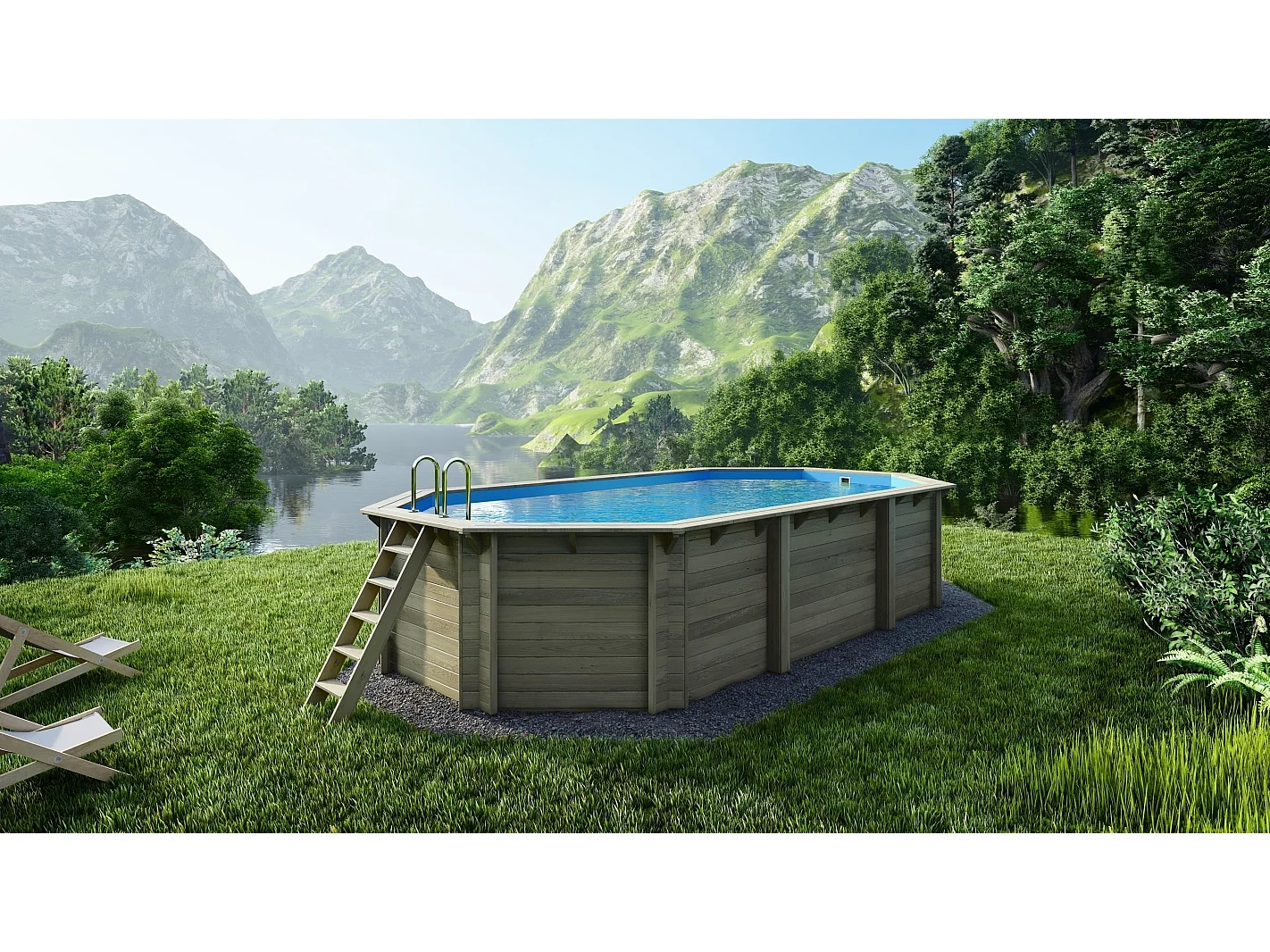 Piscina in legno Nemo 7.3x3.97 - H.1.45 m fissate su calcestruzzo esistente - BAS7305OSPL - ALTANKA