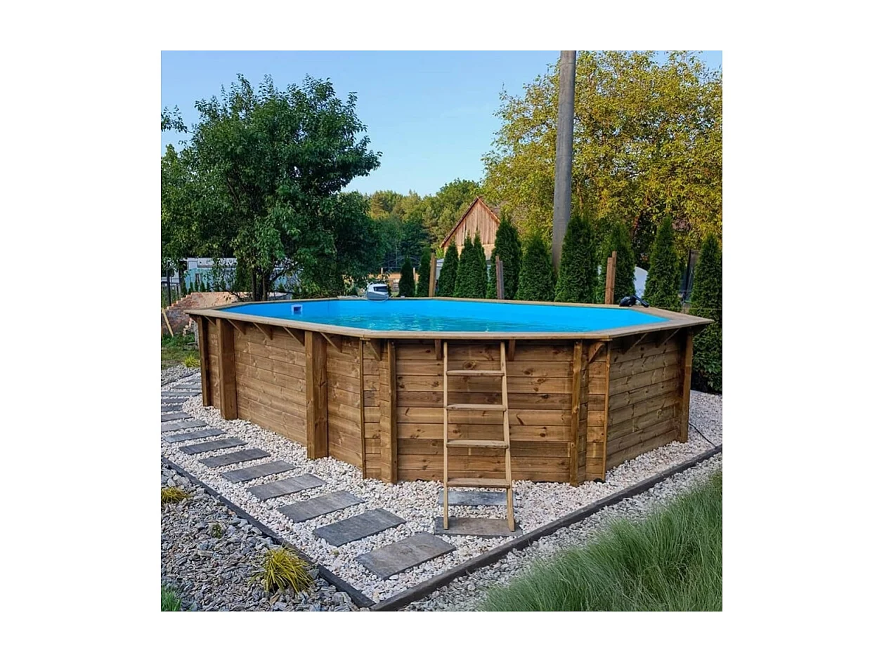 Piscina in legno Nemo 7.3x3.97 - H.1.45 m fissate su calcestruzzo esistente - BAS7305OSPL - ALTANKA