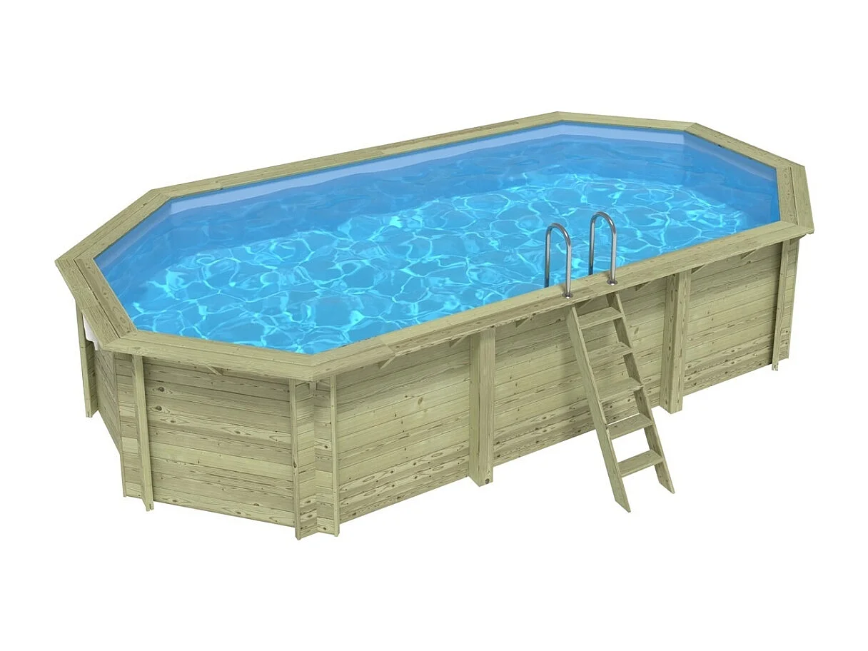 Piscine en bois NEMO 7.3 x 3.97 - H.1.45 m, bleu pâle, fixations à visser - BAS7305OSPL - ALTANKA