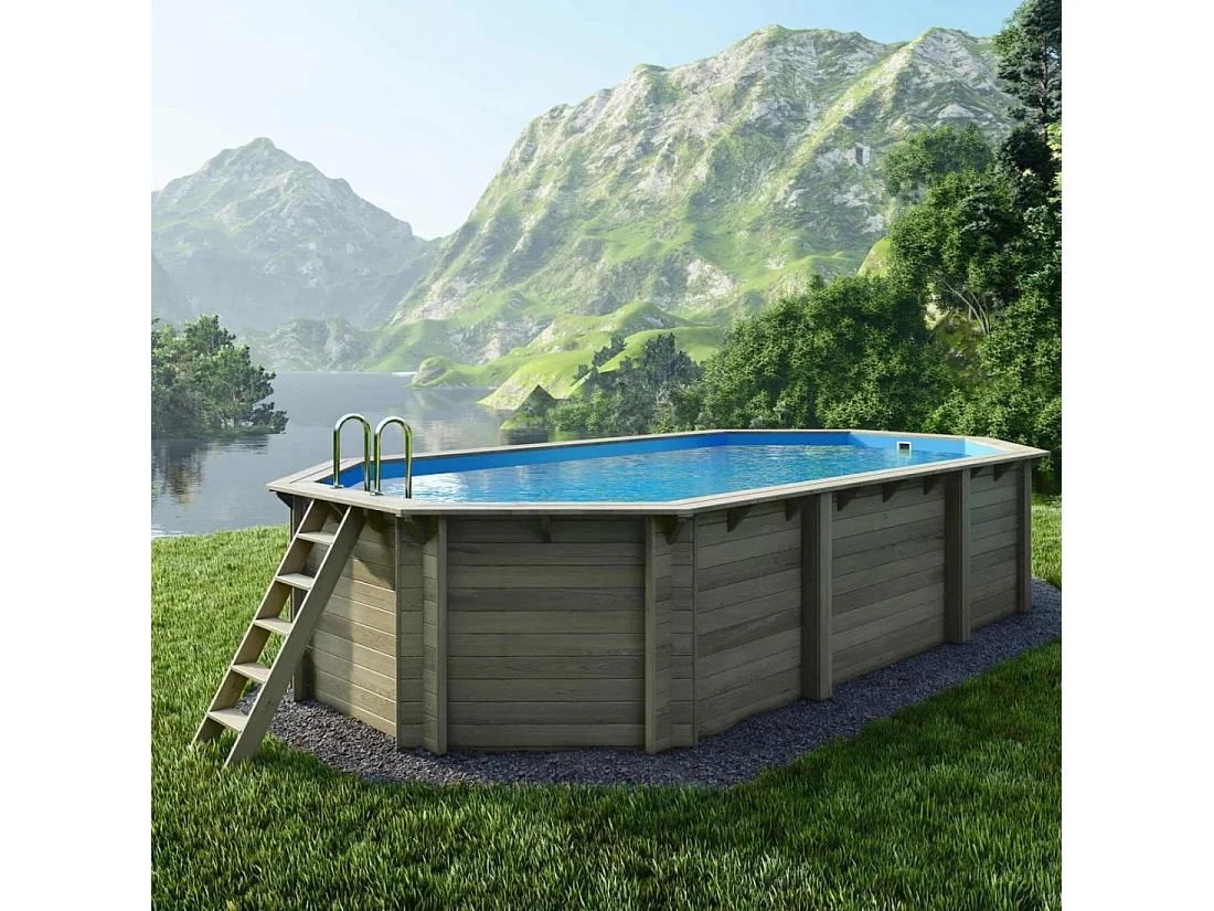 Piscine en bois NEMO 7.3 x 3.97 - H.1.45 m, bleu pâle, fixations à visser - BAS7305OSPL - ALTANKA