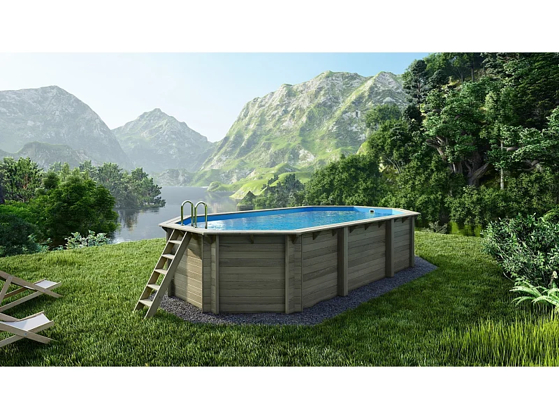 Piscina in legno Nemo 7.3x3.97 - H.1.45 m fissate su calcestruzzo esistente - BAS7305OSPL - ALTANKA