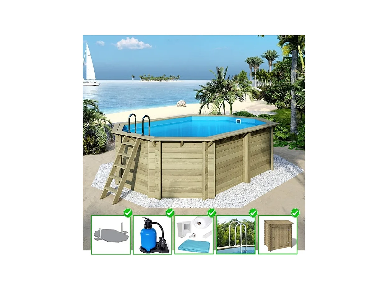 Piscina in legno Nemo 5.79x3.49 - H.1.45 m fissate su calcestruzzo esistente - BAS7304OSPL+SZA - ALTANKA