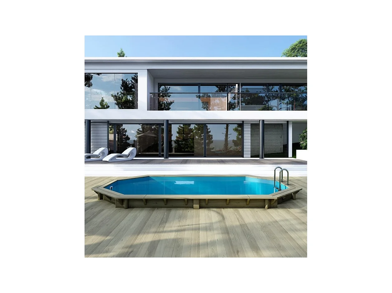 Piscina in legno Nemo 5.79x3.49 - H.1.45 m fissate su calcestruzzo esistente - BAS7304OSPL+SZA - ALTANKA