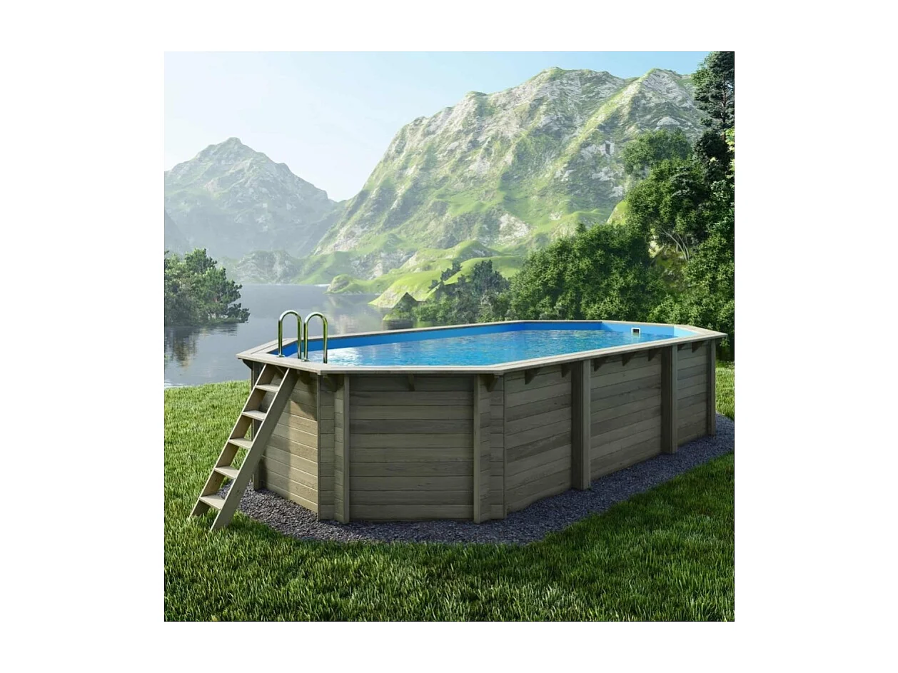 Piscina in legno NEMO 7.3 x 3.97 - H.1.45 m, azzurro chiaro, Su telaio - senza cementazione - BAS7305OSPU - ALTANKA