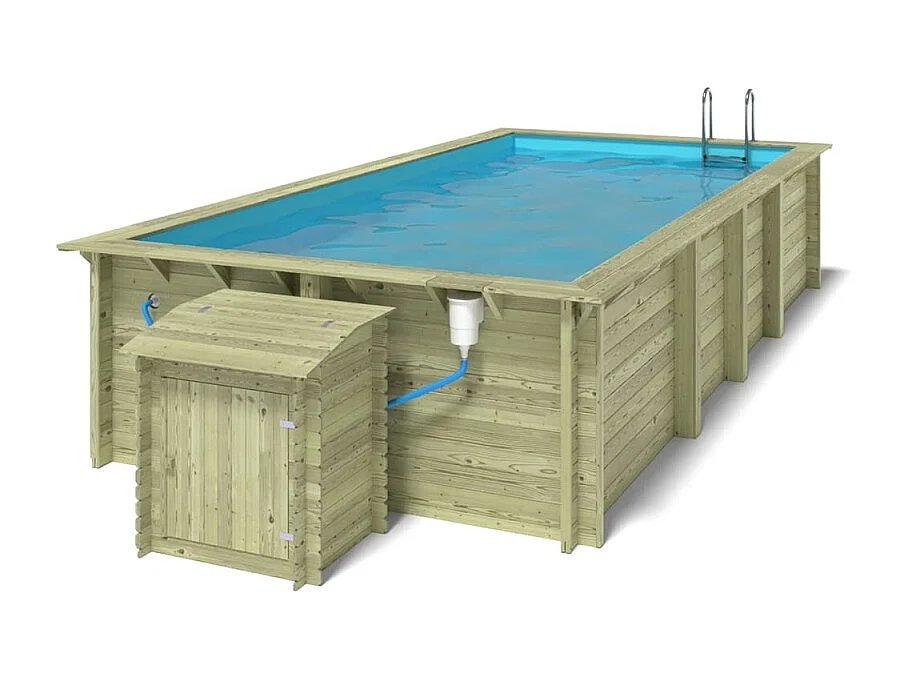 Piscina in legno Aqua 7x3.75 - H.1.45 m su telaio senza cementazione - BAS7308OSPU+SZA - ALTANKA