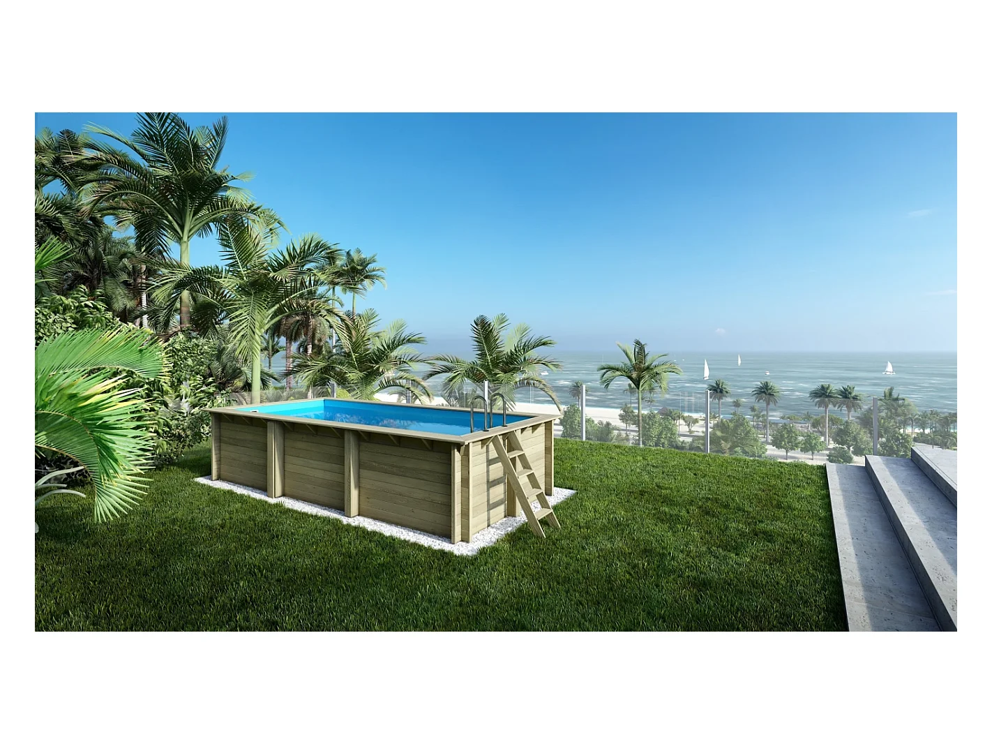 Piscine en bois Aqua 6.1x2.85 - H.1.31 m fixations à visser - BAS7307OSPL+SZA - ALTANKA