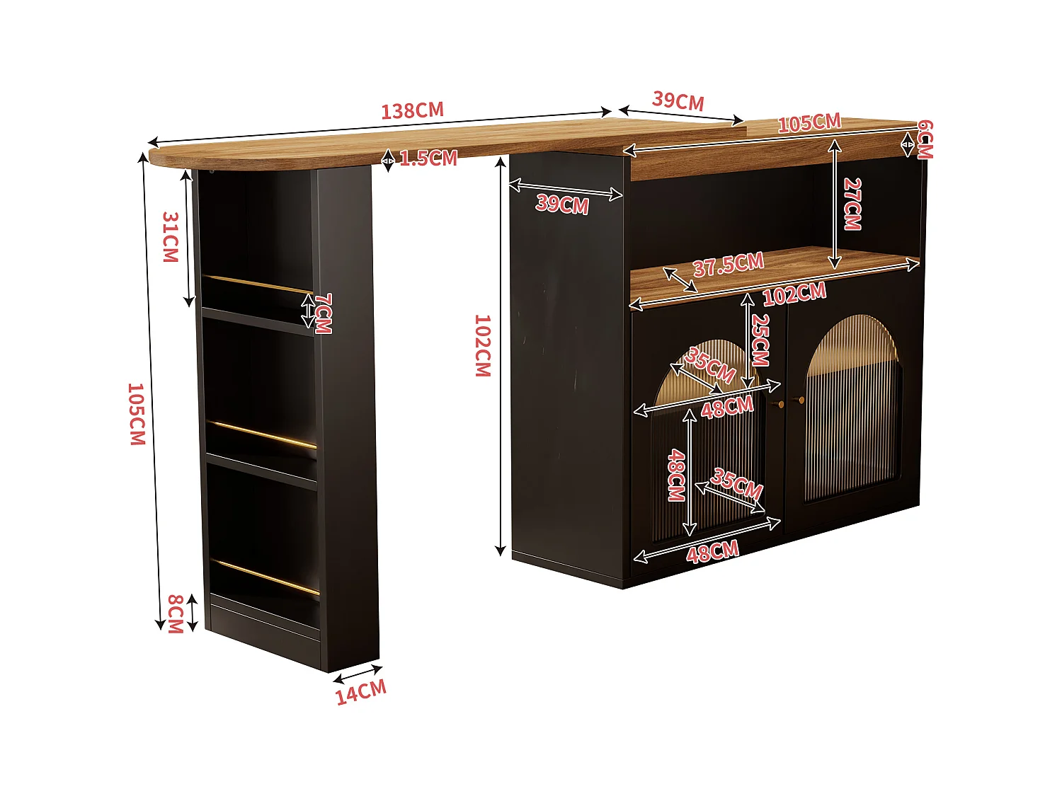 URBAN MEUBLE Table basse d'extérieur extensible rotative moderne noir avec rangement et bande lumineuse LED