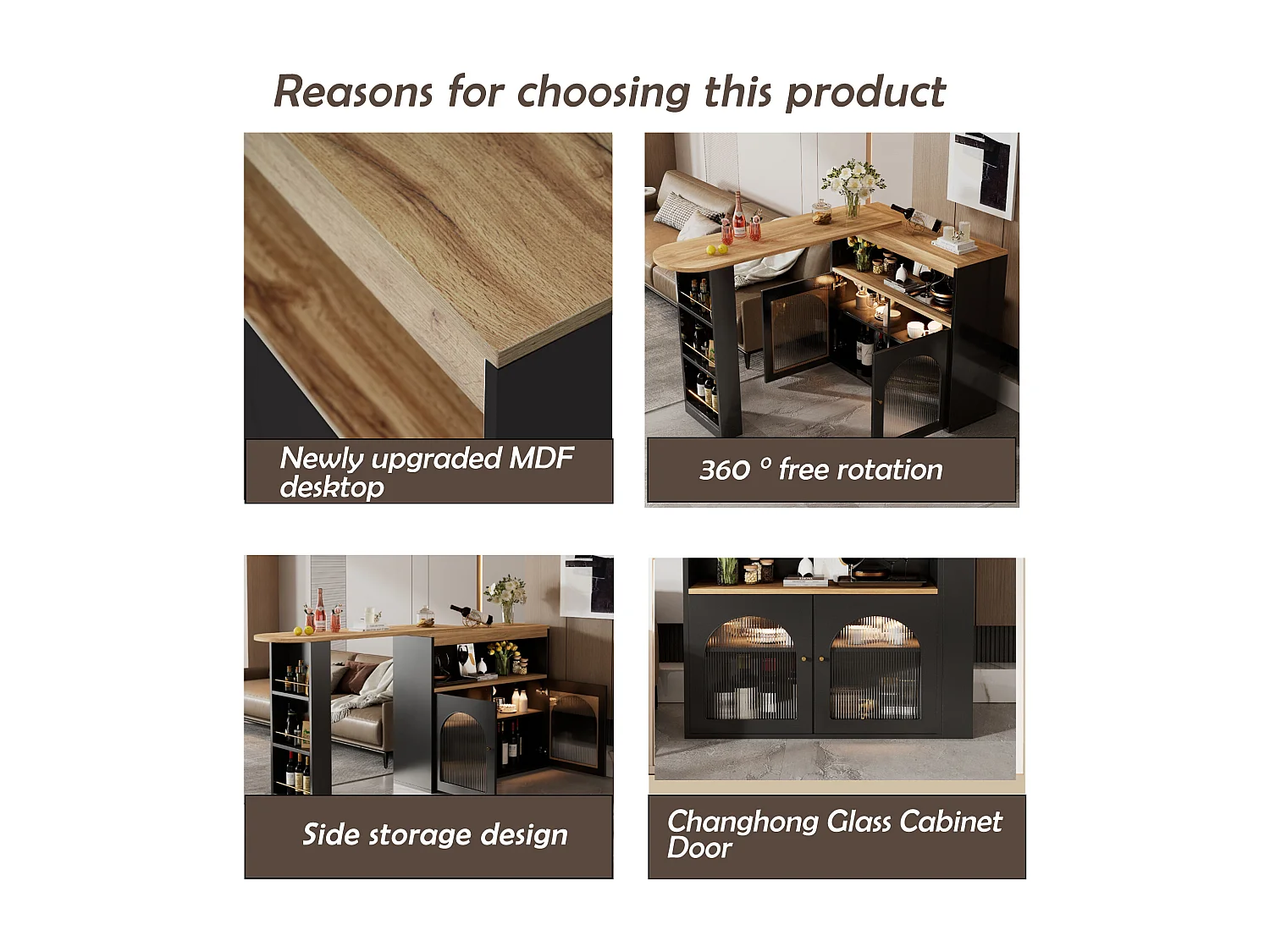 URBAN MEUBLE Table basse d'extérieur extensible rotative moderne noir avec rangement et bande lumineuse LED