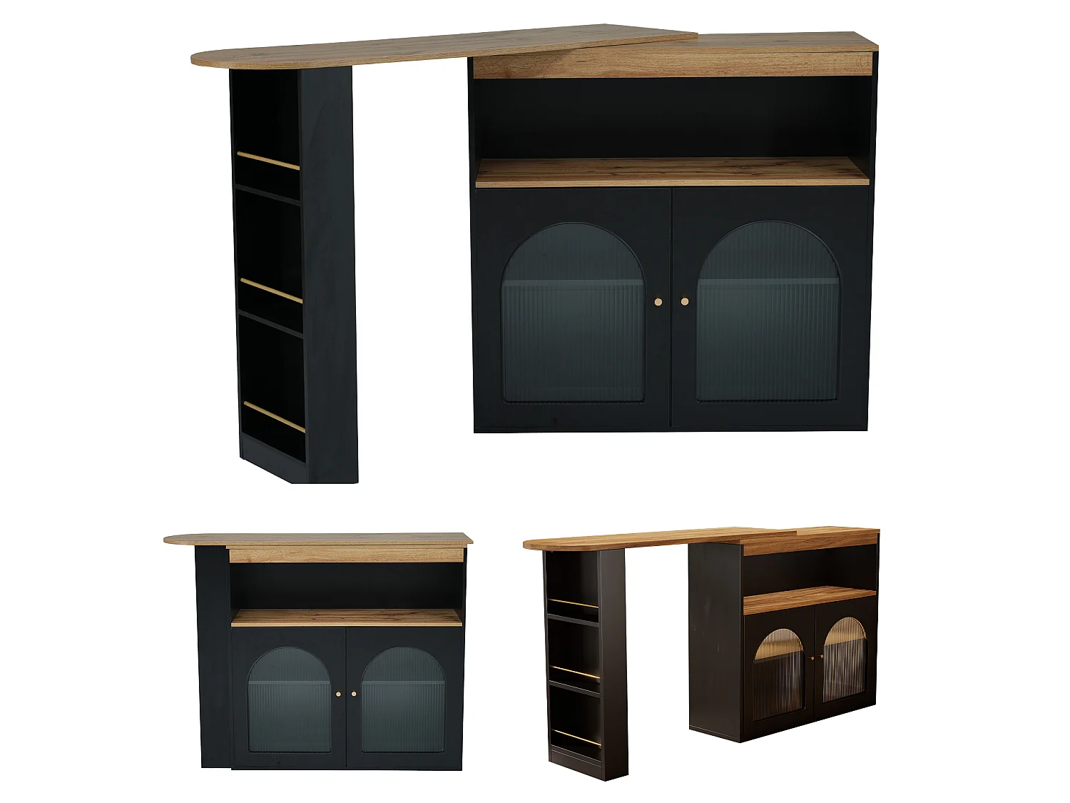 URBAN MEUBLE Console Table à manger extensible rotative moderne noir avec rangement et bande lumineuse LED