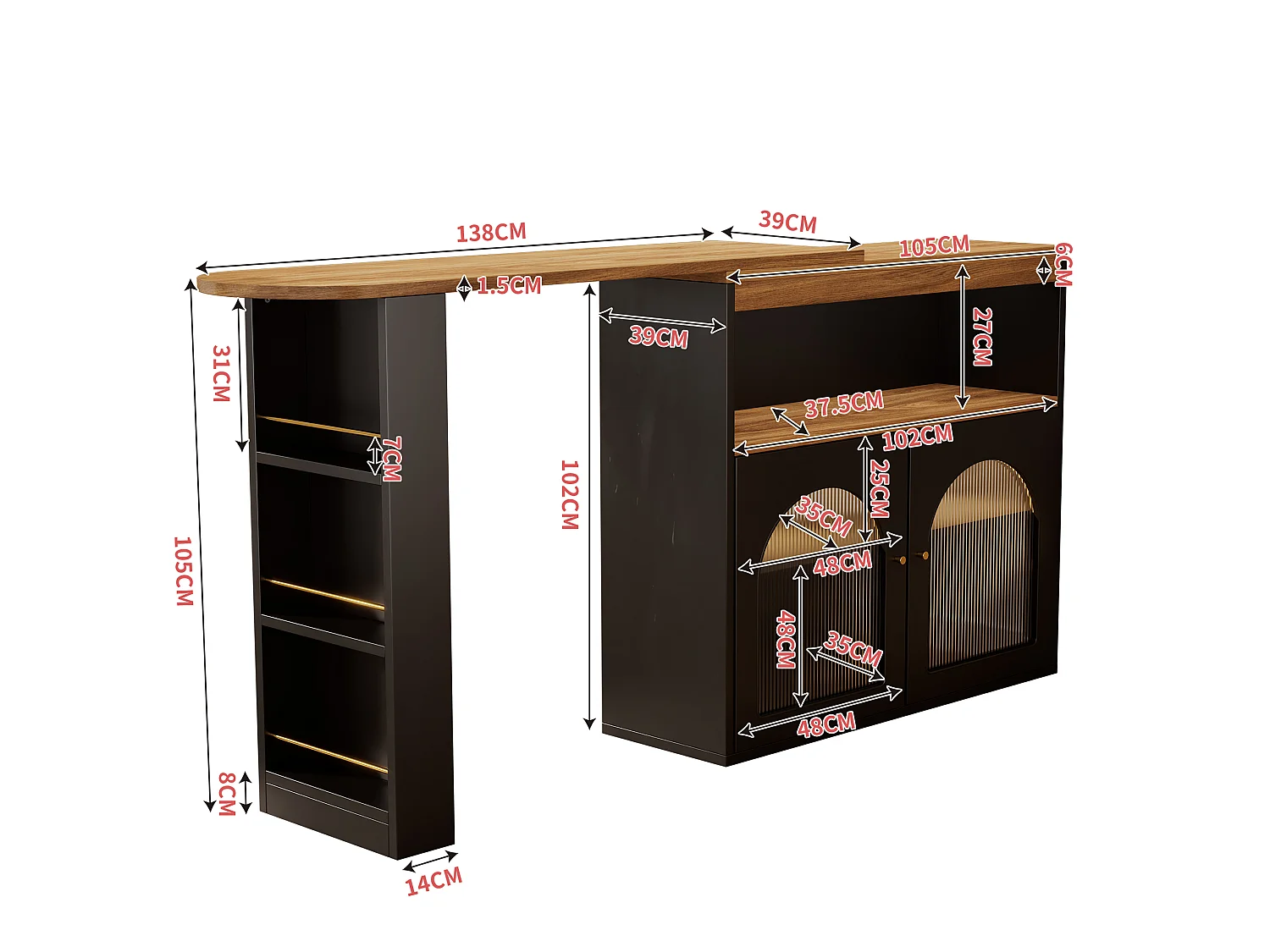 URBAN MEUBLE Console Table à manger extensible rotative moderne noir avec rangement et bande lumineuse LED