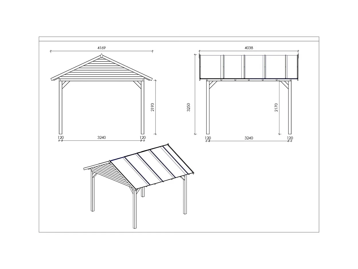 Gazebo da giardino in legno pergola 4.04x4.04 m con pannelli - Impregnata - ALT127 - ALTANKA