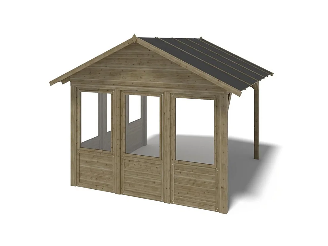 Gazebo da giardino in legno pergola 4.04x4.04 m con pannelli - Impregnata - ALT127 - ALTANKA