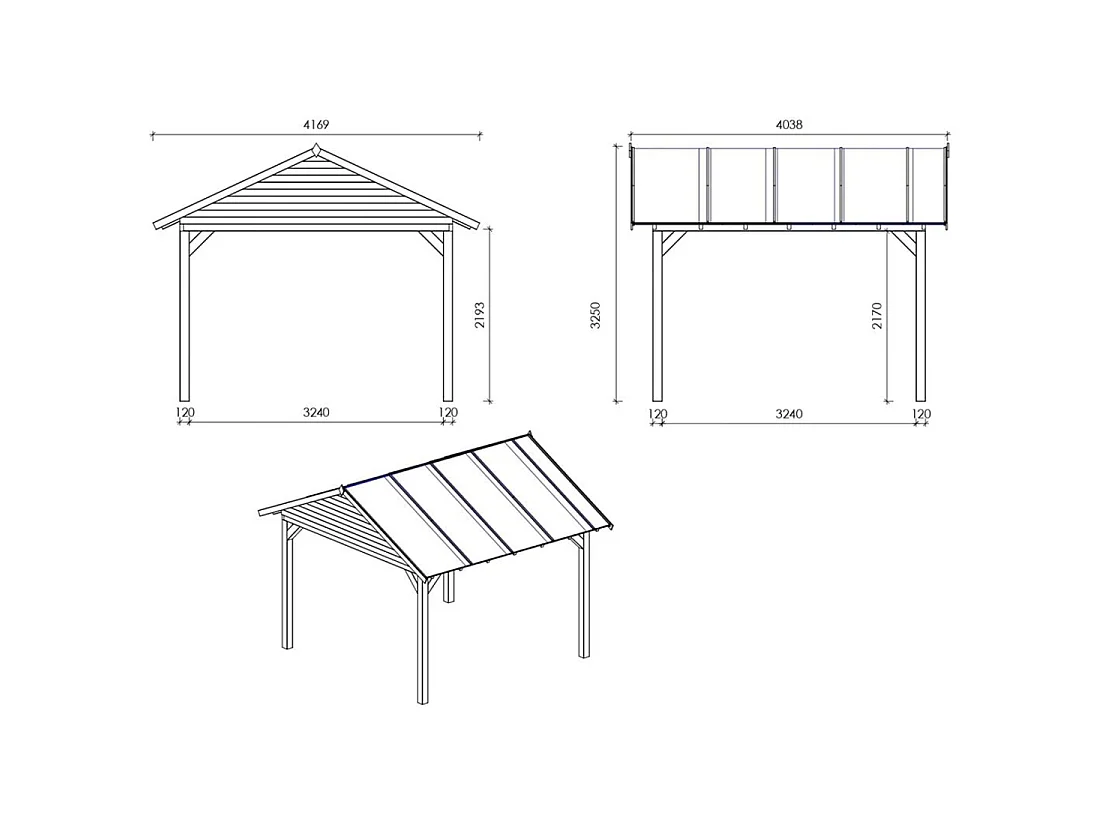 Gazebo da giardino in legno pergola 4.04x4.04 m con pannelli - Impregnata - ALT127 - ALTANKA