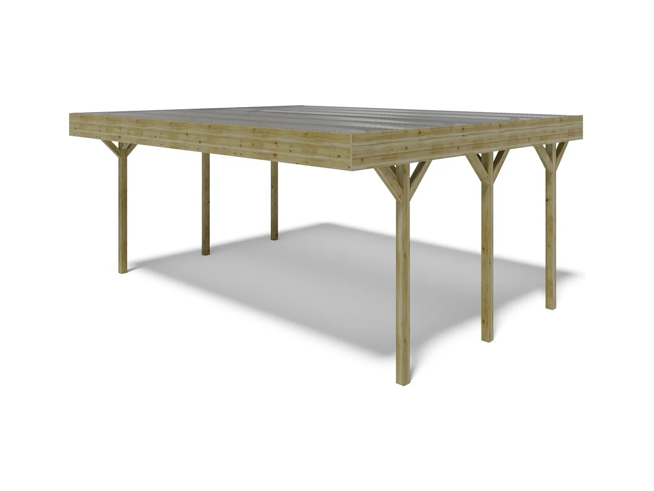 Tettoia posto auto coperto in legno 6.06x5.03 m - 30.00 m2 - copertura con lastra in acciaio  - CAR5+BLACHA1 - ALTANKA