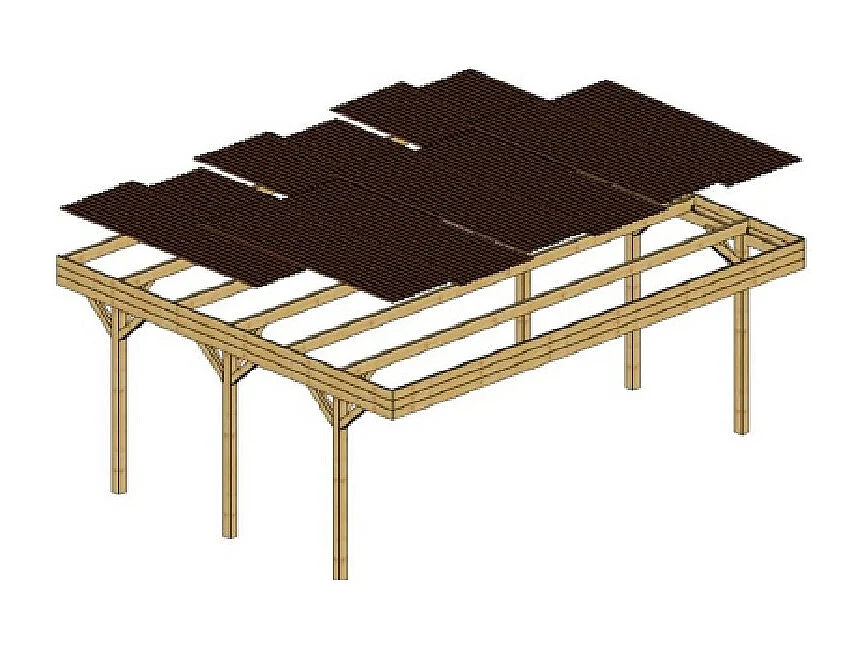 Tettoia posto auto coperto in legno 6.06x5.03 m - 30 m2 - copertura con lastra in acciaio  - CAR5+BLACHA1 - ALTANKA