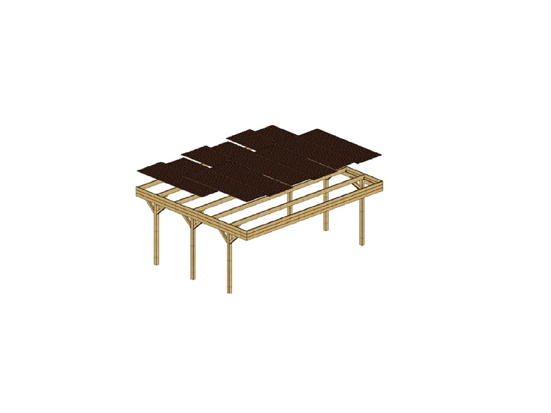 Tettoia posto auto coperto in legno 6.06x5.03 m - 30 m2 - copertura con lastra in acciaio  - CAR5+BLACHA1 - ALTANKA