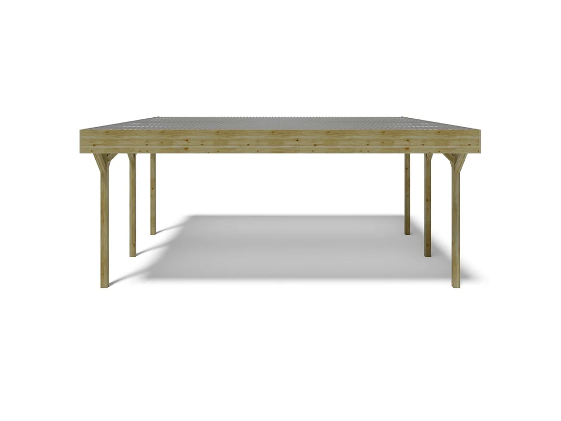Tettoia posto auto coperto in legno 6.06x5.03 m - 30 m2 - copertura con lastra in acciaio  - CAR5+BLACHA1 - ALTANKA